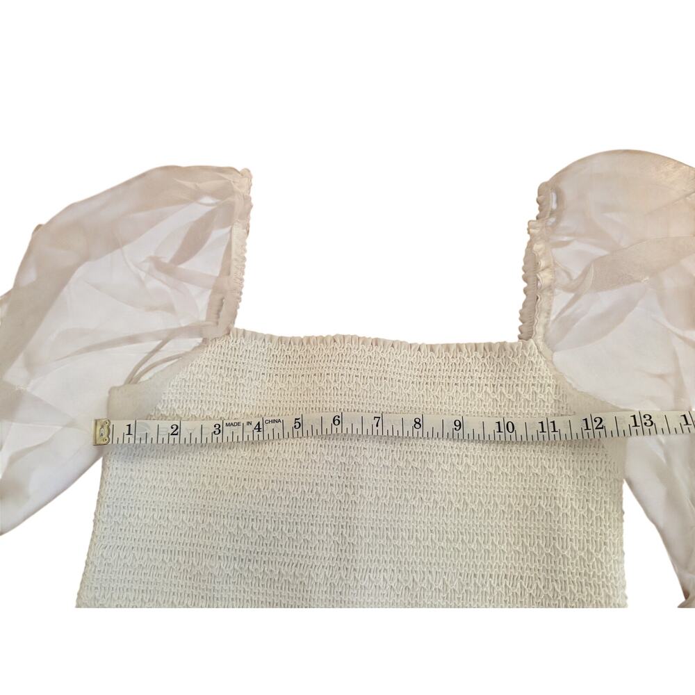 Alice & Olivia NWT Off-White Elasticized Top w/Organza Puff Sleeves, Cropped S/P - Picture 3 of 6